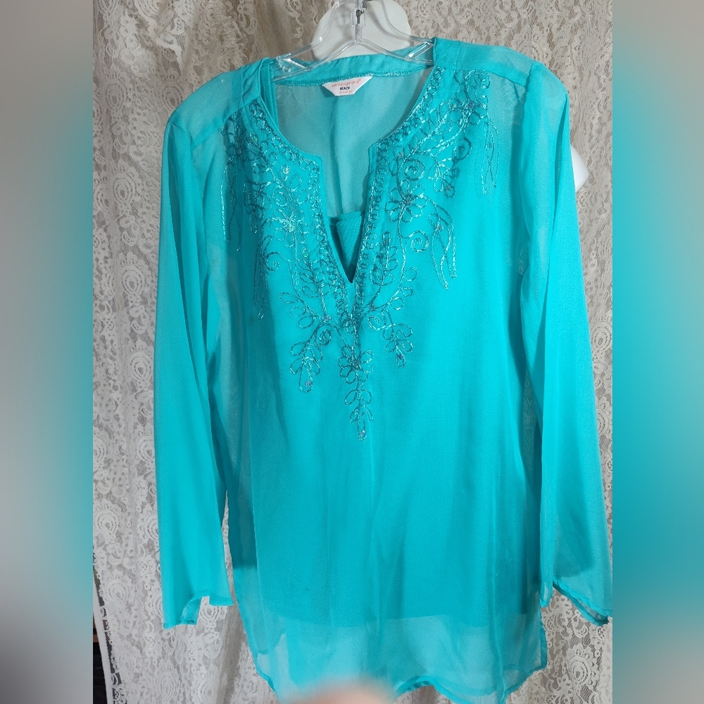 Atmosphere Blue Embellished Popover Tunic With Tank Top Set NWOT